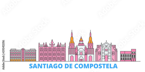 Spain, Santiago De Compostela cityscape line vector. Travel flat city landmark, oultine illustration, line world icons