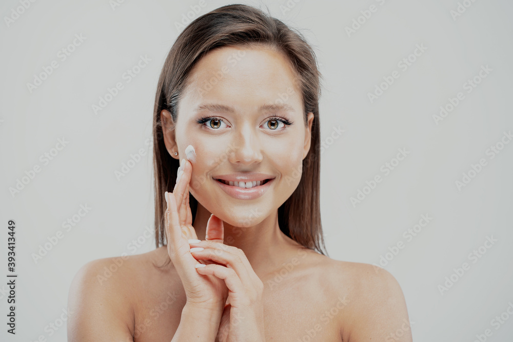 makeup cream face care. beautiful young woman clean smooth well-groomed smooth skin. makeup cream face care. beautiful young woman clean smooth well-groomed smooth skin.