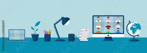 computer, videoconferenza, conferenza, social network