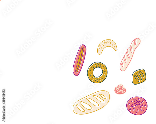 Bread illustrations for breadsticks label and bakery packaging design. Fresh bread drawings in vector hand-drawn style for Bakery symbol and restaurant banner. Bakehouse icons for emblem cooking class