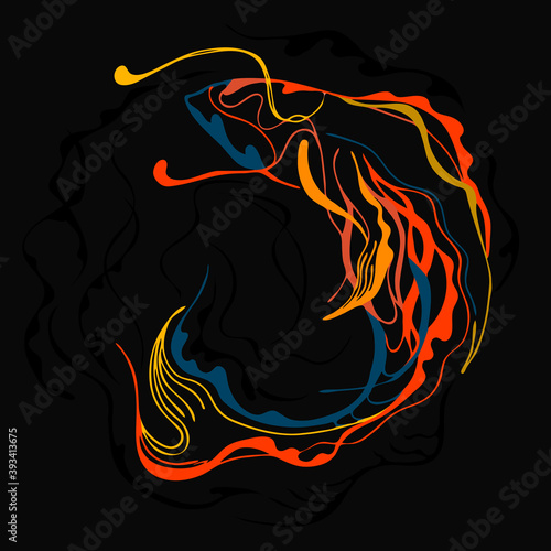 abstract image of fish from bright intertwining lines of different colors