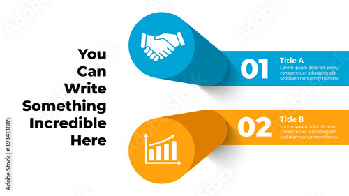 3D vector perspective infographic template. Presentation slide. 2 step lines. 