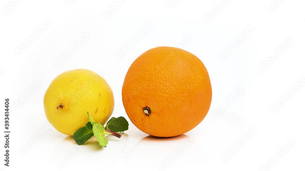 Orange lemon and mint spins in 360 degrees Orange lemon and mint spins in 360 degrees
