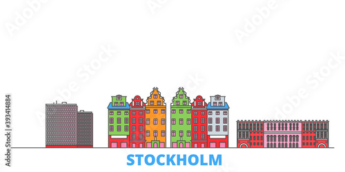 Sweden, Stockholm City cityscape line vector. Travel flat city landmark, oultine illustration, line world icons