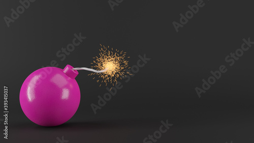 Canvastavla Pink round bomb with sparkling wick on black background