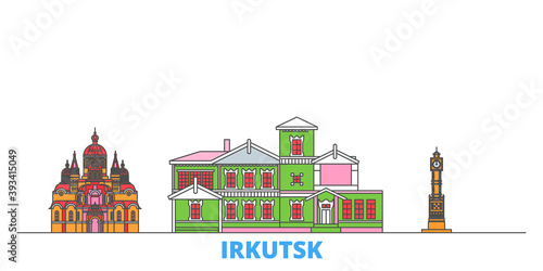 Russia, Irkutsk cityscape line vector. Travel flat city landmark, oultine illustration, line world icons