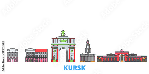 Russia, Kursk cityscape line vector. Travel flat city landmark, oultine illustration, line world icons