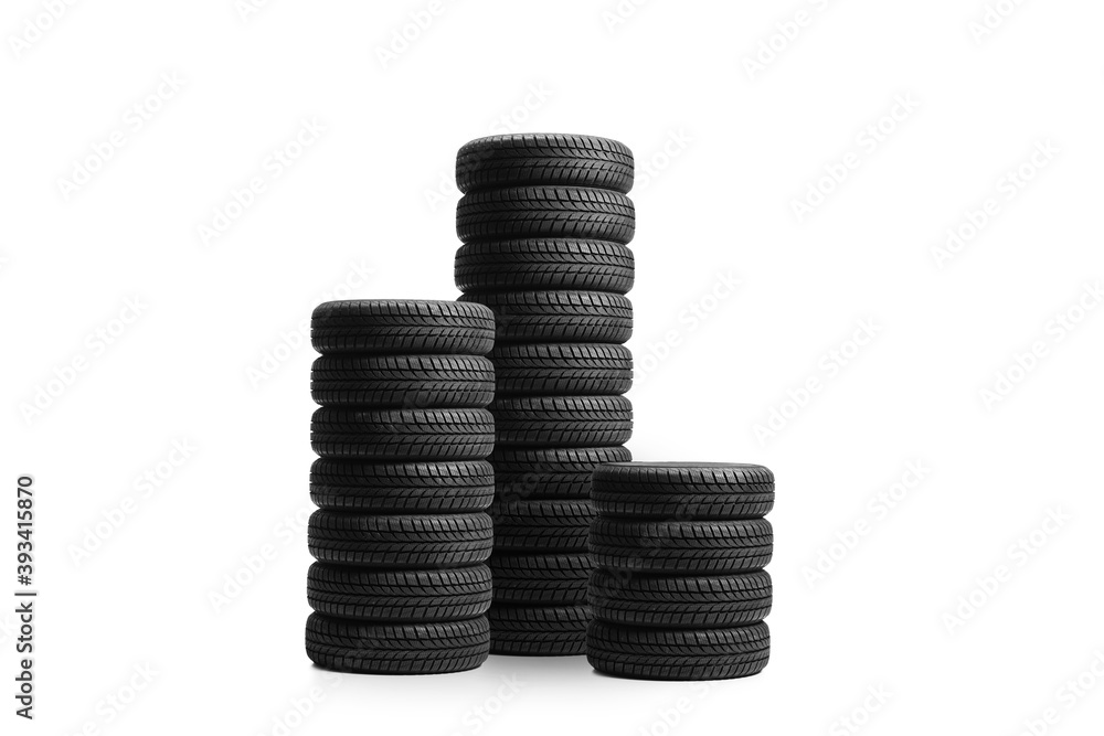 Three piles of car tires Three piles of car tires