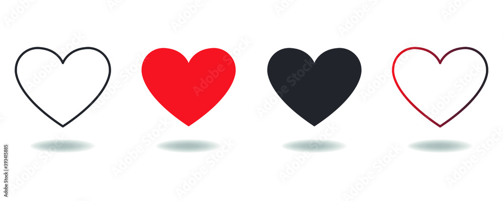 The heart is red and dark, a symbol and sign of love and good attitude. A collection of different signs for social networks. Vector illustration.