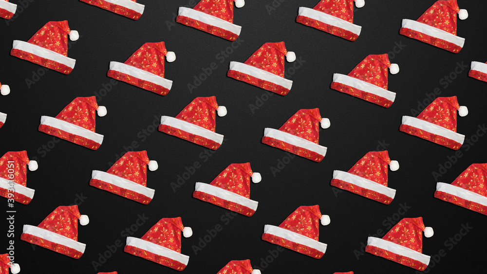 Red hat of Santa Claus. Festive red hats background          