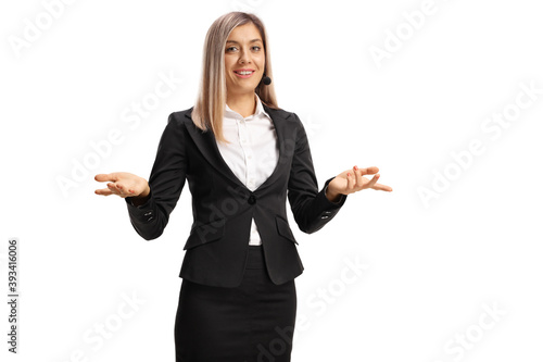 Fotografia Young woman with a wireless microphone