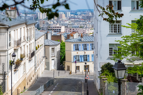 Paris, Montmartre, typical buildings and staircase, romantic view 