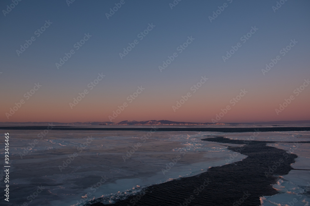Sunrise in expedition in Arctic Ocean