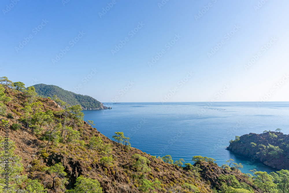Mediterranean seascape in Turkey. View of a small bay near the Tekirova village, District of Kemer, Antalya Province.
