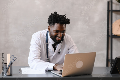 telehealth with virtual doctor appointment and online therapy session. Black doctor online conference 