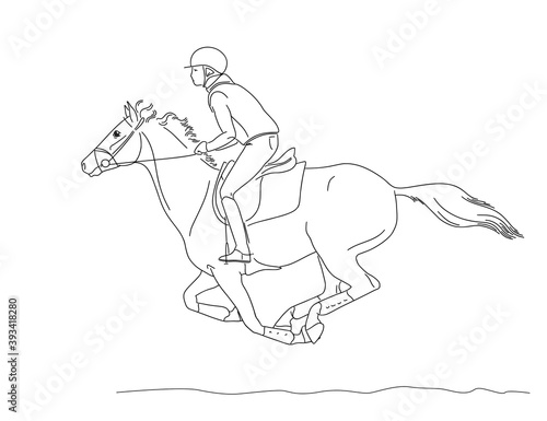 Simpler line rider and horse on a run. Sport racing.  Sporting pair running fast. Vector illustration