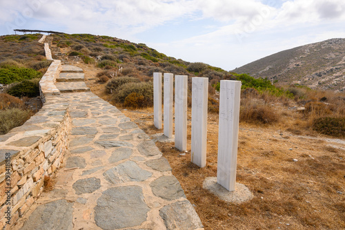 Path to Homer's Tomb, an archaeological Site on Ios Island. Cyclades, Greece photo