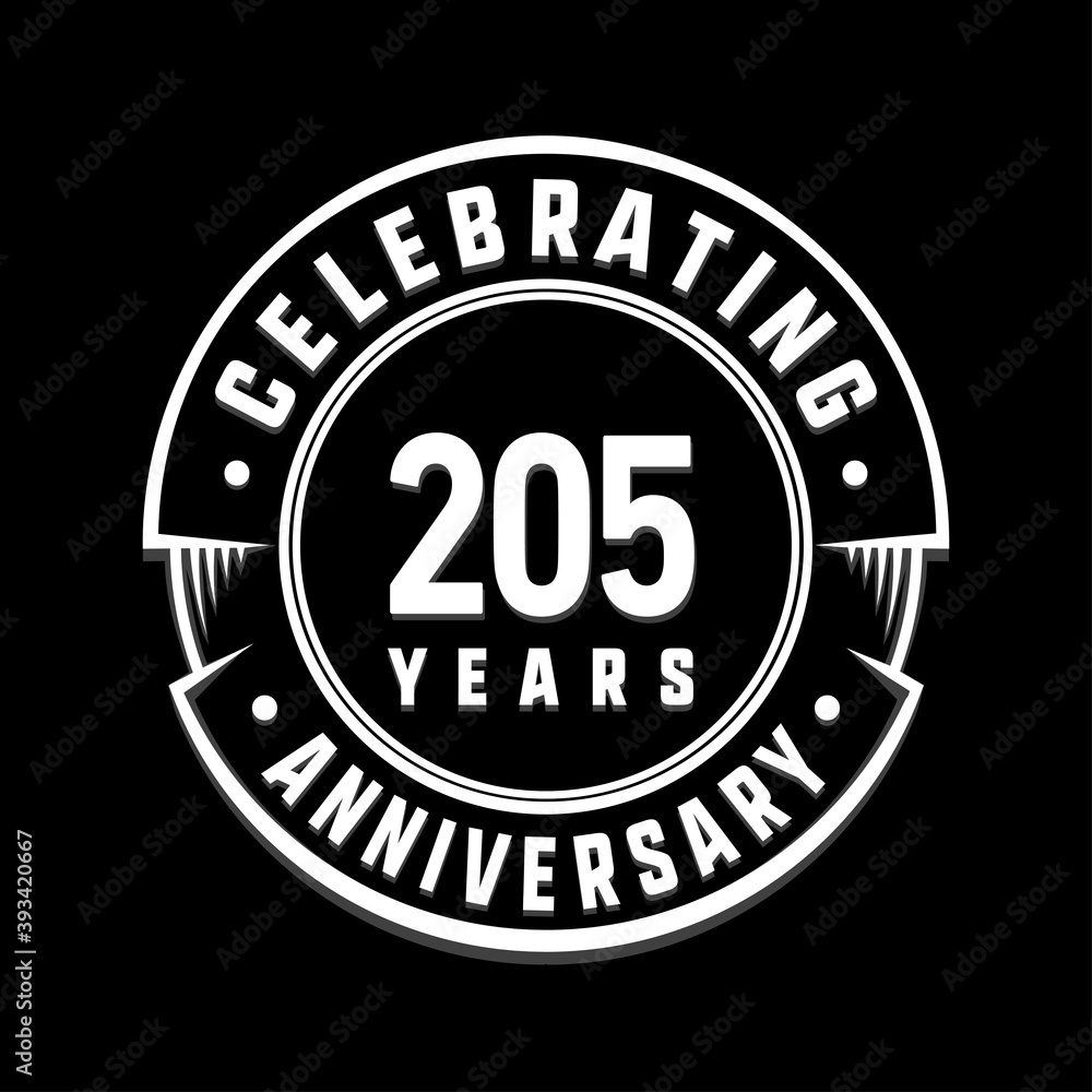 205 years anniversary logo template. Vector and illustration.