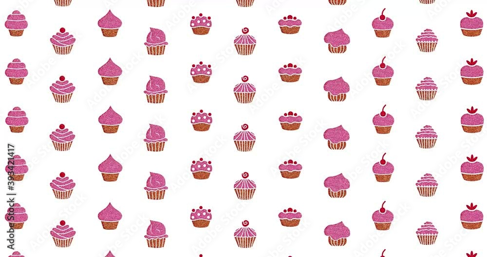 Cakes glitter moving seamless pattern isolated on white background Cakes glitter moving seamless pattern isolated on white background