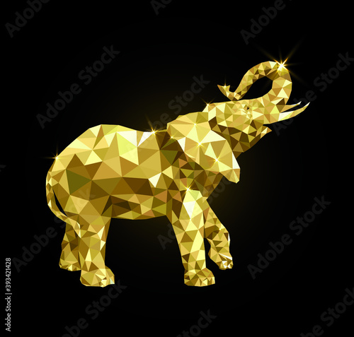 Golden elephant consists of triangles, flat golden elephant