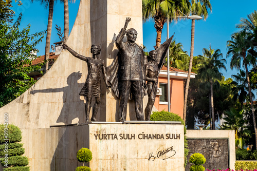 Ataturk monument on the square in Alanya in Turkey