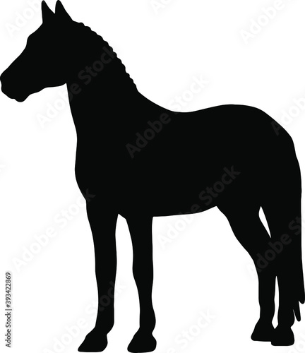 Icon of horse silhouette. Black vector illustration of mustang stallion
