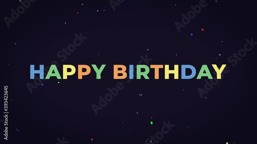 Happy birthday colorful text animation on dark background