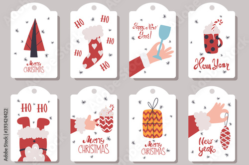 Collection of greeting tags for the new year. Vector illustration.