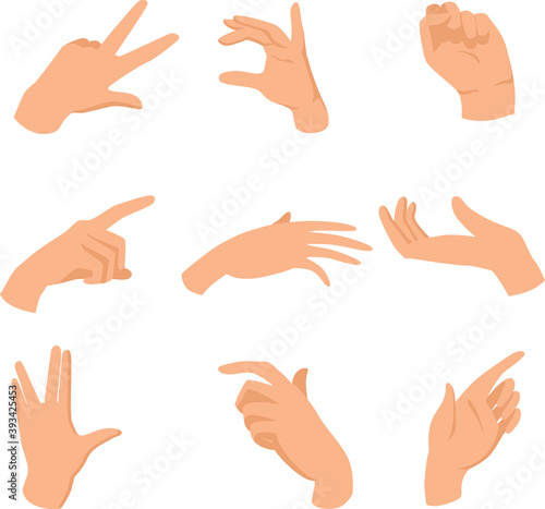 Female hand gestures flat elements. set of hand gestures