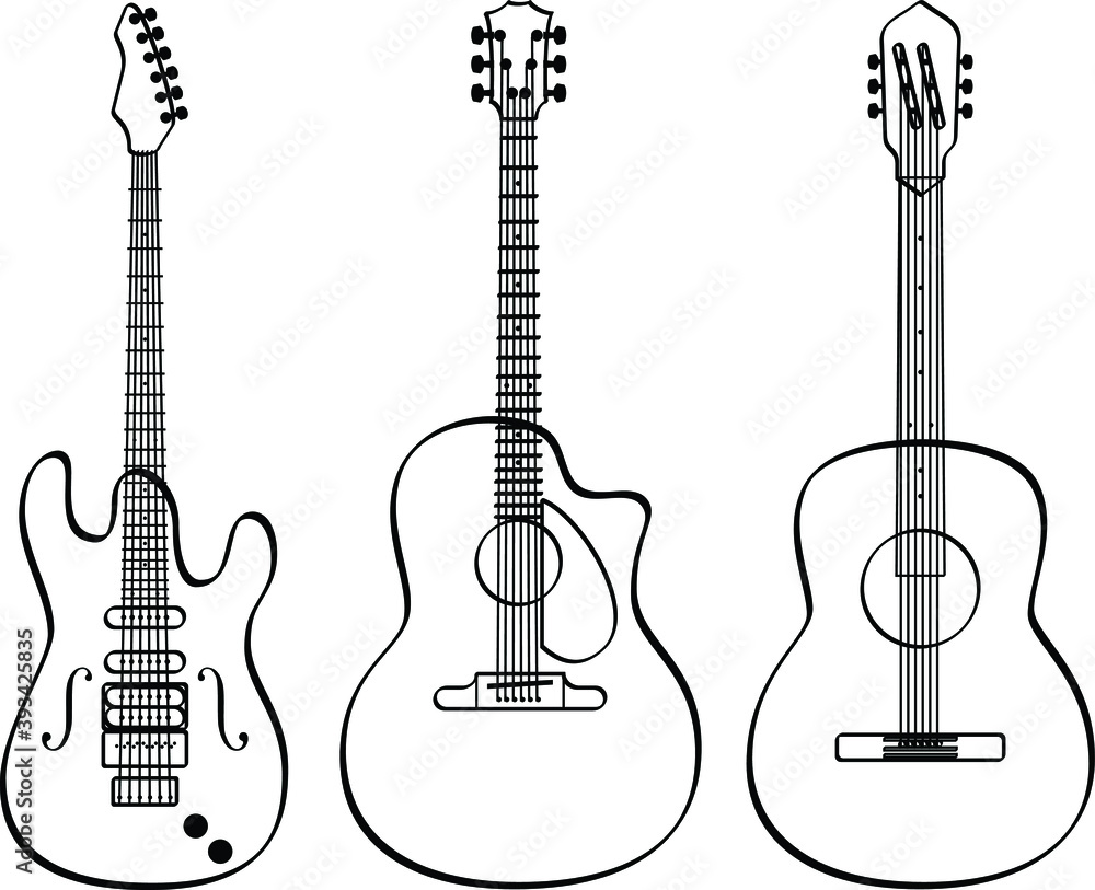 Obraz premium Guitar line art illustration. set of guitars