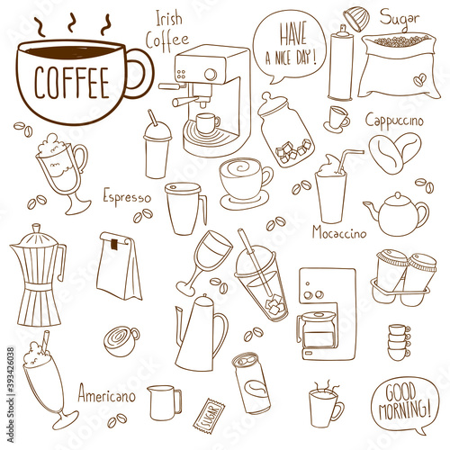 Hand drawn coffee elements. hand drawn coffee icons set