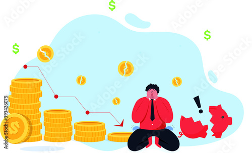 Hand-drawn design bankruptcy concept. person with money