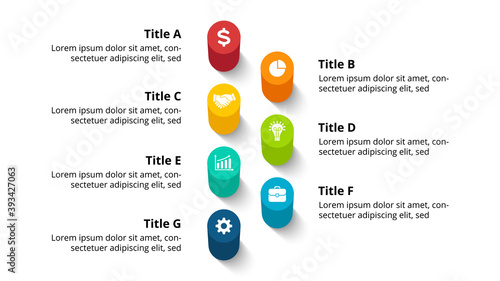 3D Vector Perspective Infographic. Presentation slide template. 7 step options. Chart concept. Colorful creative info graphic design.