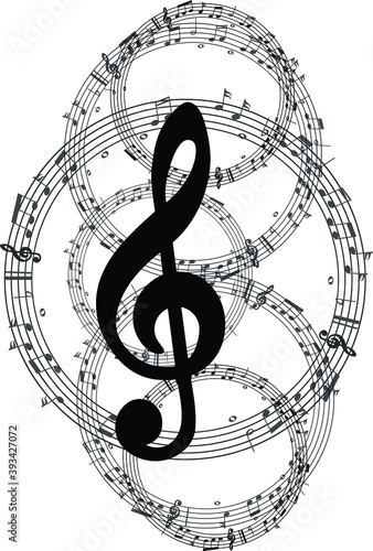 Music key notes background. treble clef and notes
