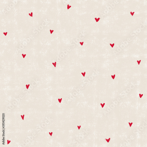 Little red hand drawn hearts pattern on beige background