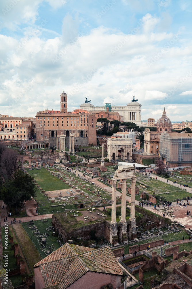 Cityscape view on ancient Palatine Hill in Rome