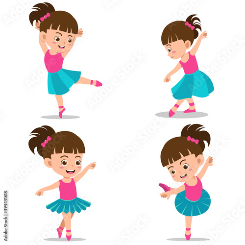 Set of Happy Kids Dancing Ballet