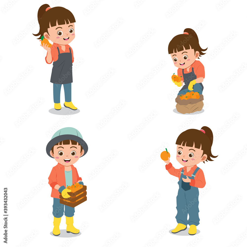 Set of Happy Kids Wearing Farmer Uniforms Set of Happy Kids Wearing Farmer Uniforms