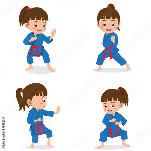 Set of Happy Kids Practicing martial art
