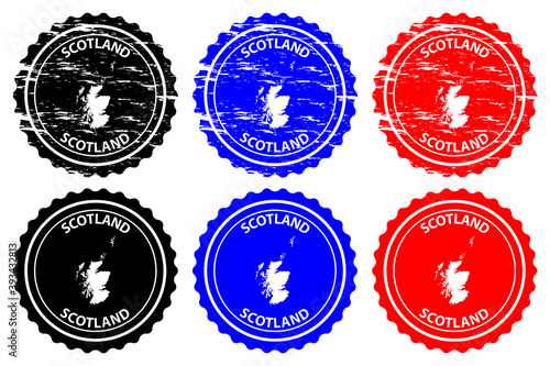 Scotland - rubber stamp - vector, Scotland (Alba) map pattern - sticker - black, blue and red