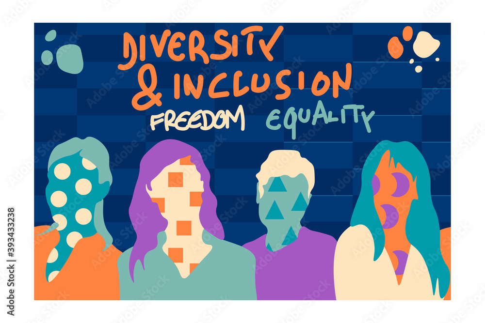 DIVERSITY & INCLUSION, diverse people concept artwork. SOCIETY, ethic ...