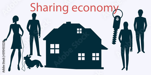 Cottage, joint owners. Vector illustration. Design concept. Sharing Economy.