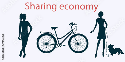 City bike, joint owners. Vector illustration. Design concept. Sharing Economy.