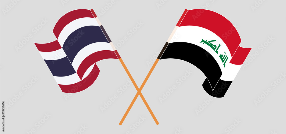 Crossed and waving flags of Iraq and Thailand Crossed and waving flags of Iraq and Thailand