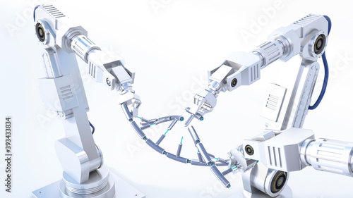 3D Rendering, robot arms repairing DNA string