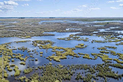 USA, Maryland, Drone view of marshes along Nanticoke River on Eastern Shore