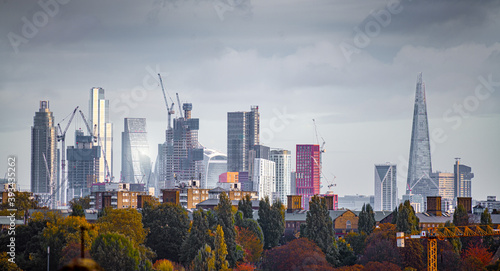 London City Skyscraper Construction with Autumn Trees Facing North East