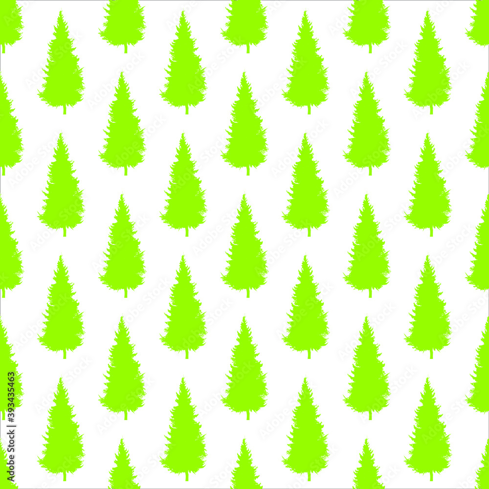 Obraz premium Seamless pattern with green spruce trees on white background