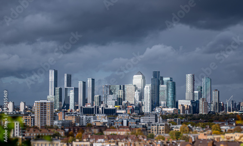 Canary Wharf Skyline and Under Dark Cloud Looking North 
