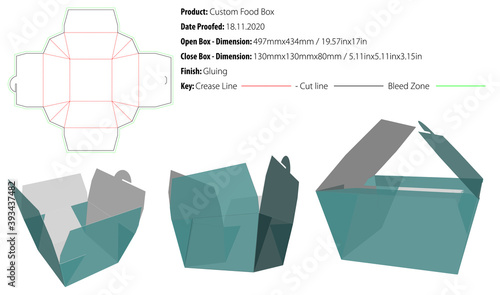 Custom Food Grade Cardboard Paper Hamburger French Fries Packaging Box template gluing - vector.